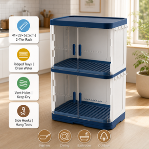 Kitchen <strong>Big</strong> Cupboard Dish Rack Plate Storage Box Plastic Dish Rack Bowl Plate Sieve Bowl Spoon Chopsticks Drainer 2 Layer - Product Image 1