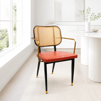 Silla de Comedor de Estilo Moderno de Mediados de Siglo, con Patas de Metal Negro TB21 y Tejido de Mimbre Vintage, Venta Directa de Fábrica al Por Mayor