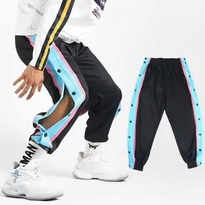 Pantalon de basket-ball léger à boucle complète pour homme Pantalon de sport respirant à la cheville avec décoration de boutons