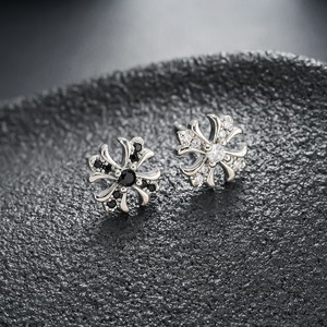 Silver Plated Punk Rock Gothic Luxury <strong>Mens</strong> Jewelry Iced Out Hip Hop Floral <strong>Cross</strong> Micro Pave CZ Copper Stud <strong>Earrings</strong> - Product Image 5