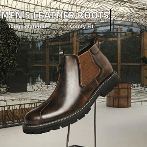 Italian Design Mens Chelsea Ankle <b>Spring</b> <b>Boots</b> Genuine Leather Anti-Slip Slip-On Business Office <b>Boots</b> - Product Image 2