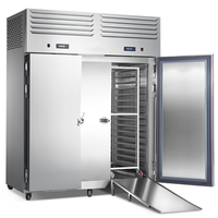 -80 ℃ Grado de temperatura ultrabaja Enfriador de choque de dos puertas con bandejas de carrito Sartenes Congelador para MARISCOS CONGELADOS