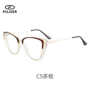 Monture de lunettes optiques œil de chat Falaiier en TR90 anti-lumière bleue pour femmes, petite monture étroite avec branches métalliques et verres AC - Product Image 3