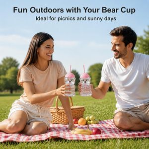 Offre Spéciale – Nouvelle Bouteille d'Eau en Verre Transparent en Forme d'Ours Mignon avec Couvercle en Silicone et Paille pour la Maison et la Restauration - Product Image 4