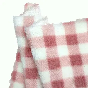 New Style Polar French Terry 100% Recycled Poly Plaid Check Printed Fleece Flannel Knit Fabric For Pajamas