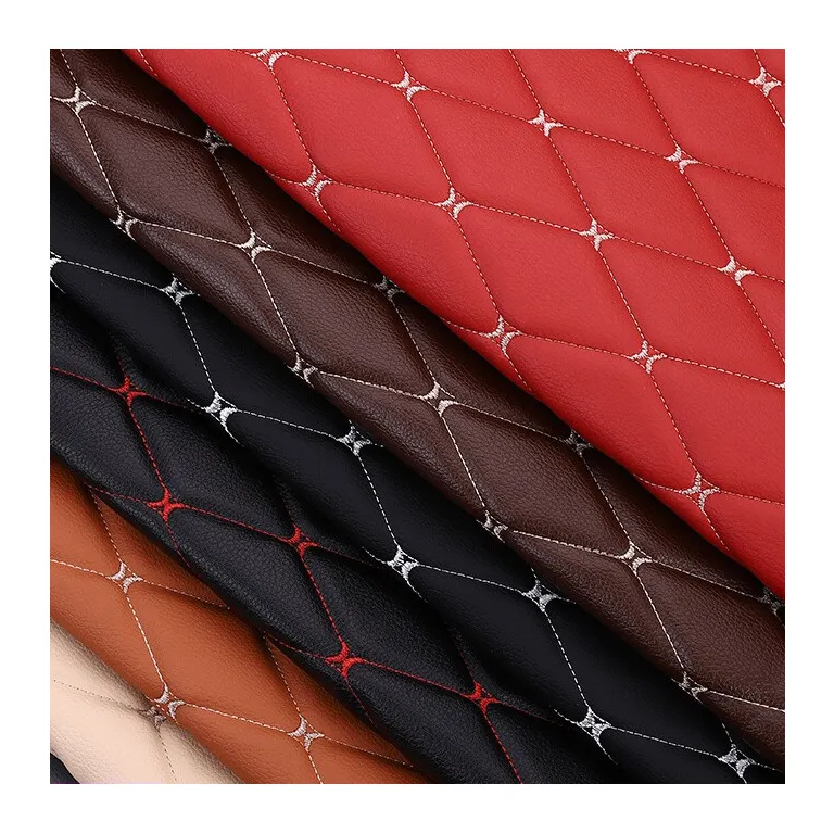 New Designer 3D Texture 0.6 cm PU Car Upholstery Faux Artificial Quilted Diamond Stitching Synthetic Leather Car Seat Fabric