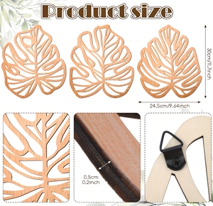 Decorazione Murale in Legno a Forma di Foglie di Palma, Set da 3 Pezzi Personalizzabile, per <span class=keywords><strong>Soggiorno</strong></span>, <span class=keywords><strong>Cucina</strong></span>, Camera da Letto e Giardino - Product Image 2