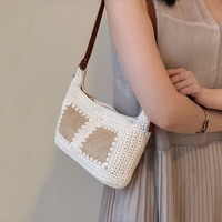 Sac à bandoulière carré en tricot pour femme, style ethnique bohème, personnalisé, avec fermeture éclair, sac de luxe en crochet pour les vacances à la plage, sac à main sous le bras