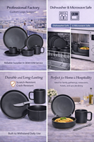 Ensemble de trois assiettes à steak minimalistes en porcelaine noire haut de gamme avec incrustations dorées, durables pour usage domestique, vaisselle occidentale, 10 pouces