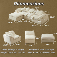 Canapés nuage modernes, canapé convertible en forme de L sans ossature avec ottoman, tissu chenille, canapé compressé, canapé modulaire sectionnel