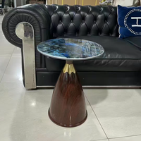 Mesa Auxiliar Redonda Moderna para Proyectos de Hoteles y Hogares, con Cubierta de Mármol y Base de Pedestal de Acero, Mesa Decorativa para Sala de Estar