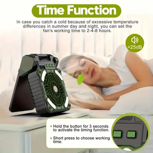 Ventilateur solaire portable pliable avec lumière LED, quatre vitesses, batterie externe 5200 mAh, chargement USB, pour camping en extérieur, usage de bureau et situations d'urgence - Product Image 3