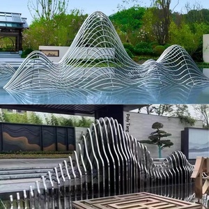 Escultura Abstracta Personalizada de Acero Inoxidable con Forma de Montaña, Rebanadas Tubulares Huecas, Adorno de Roca Artificial para Jardín Exterior con Agua - Product Image 2