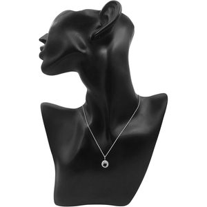 Collar con Colgante de Diamante Negro Corte Redondo con Halo, Oro Blanco de 10k, para Uso Diario de Mujer - Product Image 4