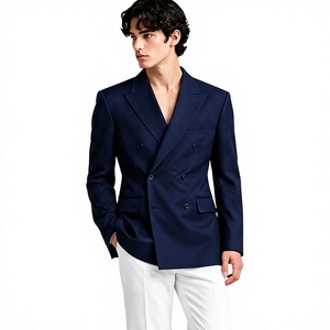 Blazer Azul Marino de Doble Botonadura para Hombre, con Pantalones Blancos, Corte Moderno y Ajustado, Ideal para Eventos Formales, Negocios, Fiestas y Bodas - Product Image 4