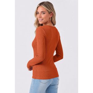 FOXA Haut en tricot côtelé à manches longues et col en V pour femme, coupe ajustée, décontracté, pour l'automne - Product Image 6