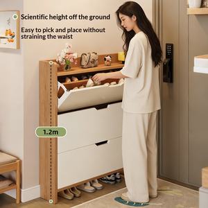 Modern <strong>Slim</strong> <strong>Shoe</strong> Storage Cabinet 3 Tier Flip Drawer Entryway Organizer Wood Living Room Furniture Space Saving Hallway <strong>Cupboard</strong> - Product Image 5