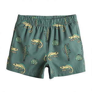 Short de bain décontracté pour homme, imprimé caméléon, séchage rapide, taille élastique, motif animal, tissé 100% polyester - Product Image 1