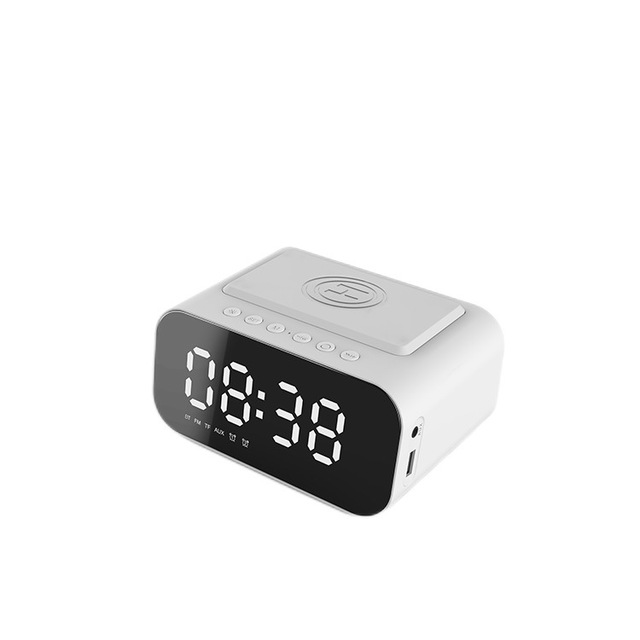 Multifunctional Wireless Charger Alarm Clock Speaker with FM Radio TF Card AUX Music Player