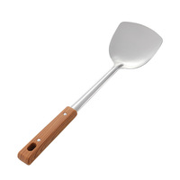 Spatule en acier inoxydable pour la maison et la cuisine Passoire Cuillère Louche Manche en bois Isolation Ustensiles de cuisine Ensemble d'ustensiles de cuisine
