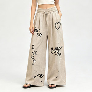 Pantalon décontracté pour femme à motif <span class=keywords><strong>graffiti</strong></span>, idéal pour l'été et la plage, coupe ample et élégante, doux et à jambes larges - Product Image 1