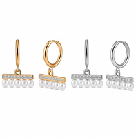 Boucles d'oreilles pendantes en acier inoxydable 304 avec perles de coquillage et zirconiums cubiques, bijoux pour femmes