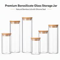 Bocaux de conservation alimentaire en verre borosilicate empilables, compatibles lave-vaisselle, écologiques, avec couvercles en bambou, plusieurs capacités, pour rangement de cuisine et garde-manger
