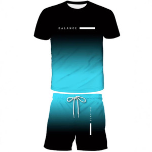 Balance Men's Gradient T-Shirt Shorts <b>Set</b> <b>Knitted</b> Fabric Digital Printed Quick Dry Cotton Spandex Sportswear Needle Detection - Product Image 2