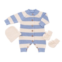 Mimixiong Ensemble 3 pièces pour nouveau-né en coton Oeko-Tex : barboteuse rayée, bandeau, nœud et bonnet, chaussures et vêtements pour bébés garçons et filles