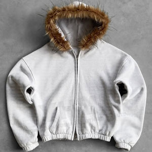 <span class=keywords><strong>Felpa</strong></span> da Uomo Vintage con Zip e <span class=keywords><strong>Cappuccio</strong></span> Staccabile in <span class=keywords><strong>Pelliccia</strong></span> Sintetica, Taglio Boxy, in Cotone Biologico French Terry, Tinta Unita, con Doppia Cerniera, Personalizzabile - Product Image 2