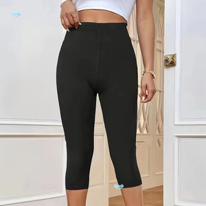 Printemps et été pour les femmes décontractées taille haute détails élastiques longueur genou solide Capri pantalon skinny - Product Image 1