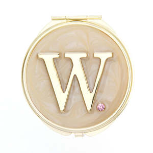 Personalized Epoxy Rhinestone <b>Compact</b> <b>Mirror</b> With Custom Letter W Design Portable Pocket Makeup <b>Mirror</b> Double Sided Hd - Product Image 1