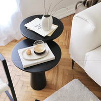 Ensemble de 2 tables d'appoint rondes en bois massif, style minimaliste moderne, table basse d'appoint pour salon, canapé, chevet