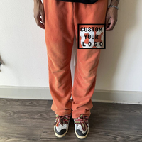 Pantalon de survêtement ample à jambe droite, taille élastique, style streetwear décontracté, avec logo personnalisé, patch lettre vintage délavé et appliqué, vente en gros