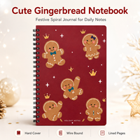 Cuaderno Espiral de Tapa Dura con Diseño de Galleta de Jengibre Navideña, Premium, al por Mayor, A5, Páginas Rayadas, Encuadernación de Doble Espiral, Regalo Navideño y Diario