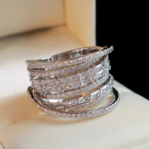 <span class=keywords><strong>Anelli</strong></span> CAOSHI con <span class=keywords><strong>Fascia</strong></span> <span class=keywords><strong>Larga</strong></span> Multistrato Irregolare in Zirconia Cubica, Placcati Argento per Matrimoni e Gioielleria Femminile - Product Image 6