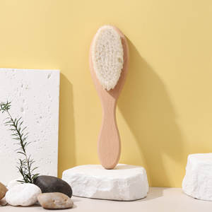 Cepillo de pelo con gorro de cuna para niños pequeños con cerdas suaves de pelo de cabra, juego de cepillo y peine de madera de haya Natural para recién nacidos - Product Image 3