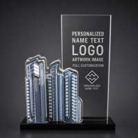 Plaque en cristal personnalisée Neelpure 186962 avec logo imprimé UV et motif gratte-ciel pour récompense d'entreprise immobilière