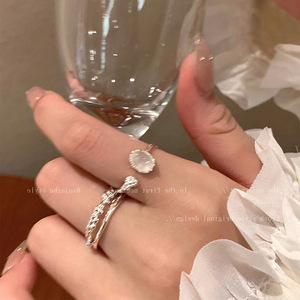 Anillos Ajustables de Piedra Lunar para Mujer, Anillos de Doble Capa con Temperamento, Regalos de Fiesta, Joyería - Product Image 1