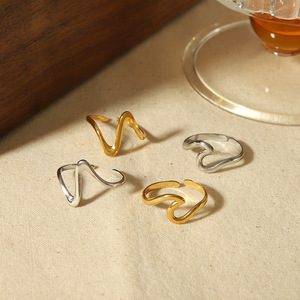 Wave-Shaped <b>Titanium</b> Steel <b>Ring</b> For Women Adjustable Irregular Design Gift Jewelry - Product Image 5