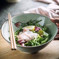 Bol à nouilles en céramique japonaise bol à ramen imprimé domestique bol à soupe délicat salade de fruits et légumes assiette profonde vaisselle