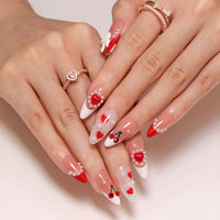 Faux ongles à coller haut de gamme, style court, bord rouge français, avec strass, pour le commerce extérieur européen et américain