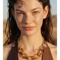 Collier en acier inoxydable JINYOU 6069 avec maillons ovales en résine, réglable, bijou tendance pour la vente en gros
