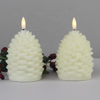 Noël Décoratif Ivoire Personnalisé Véritable Cire Pomme De Pin Électrique LED Scintillement Bougie Sans Flamme avec 3D Vraie Flamme
