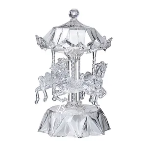 Carousel Music Box with LED Lights Transparent Acrylic Melody Castle in The Sky