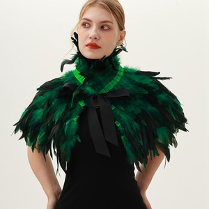 Cape gothique en plumes pour Halloween Écharpe en plumes de coq Faux col en plumes de coq Châle boule de mascarade - Product Image 4