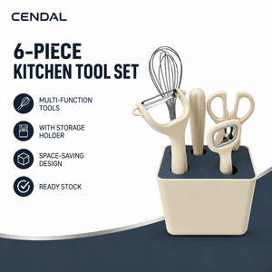 Juego de Utensilios de Cocina <span class=keywords><strong>Cendal</strong></span> de 6 Piezas, Acero Inoxidable, Mangos de ABS, Grado Alimenticio, Multifunción, Soporte de Almacenamiento, Ahorro de Espacio, Batidor, Pelador - Product Image 1