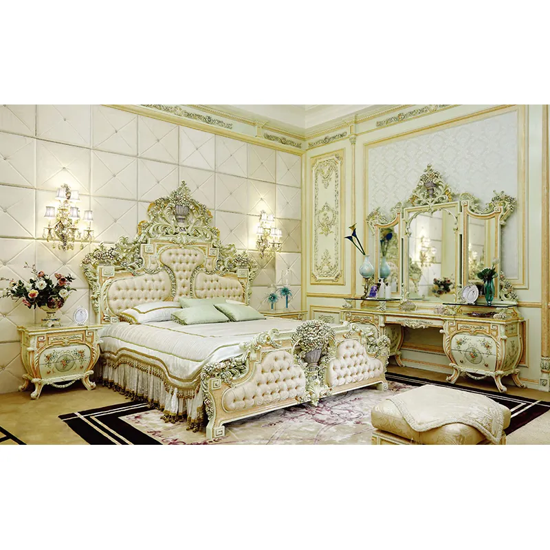 Italian French Rococo Luxury Bedroom Furniture Antique Room Solid Wood Wardrobe Bedroom Furniture Designs