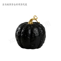 Statuette de citrouille en résine personnalisée blanche et noire avec tige dorée/marron pour Halloween, la récolte d'automne, la décoration intérieure, l'art et l'artisanat