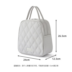Bolsa Térmica para Almuerzo, Portátil, para Cosméticos, Diseño Acolchado Gris y Rosa, Impermeable, Comercio Electrónico Transfronterizo - Product Image 3